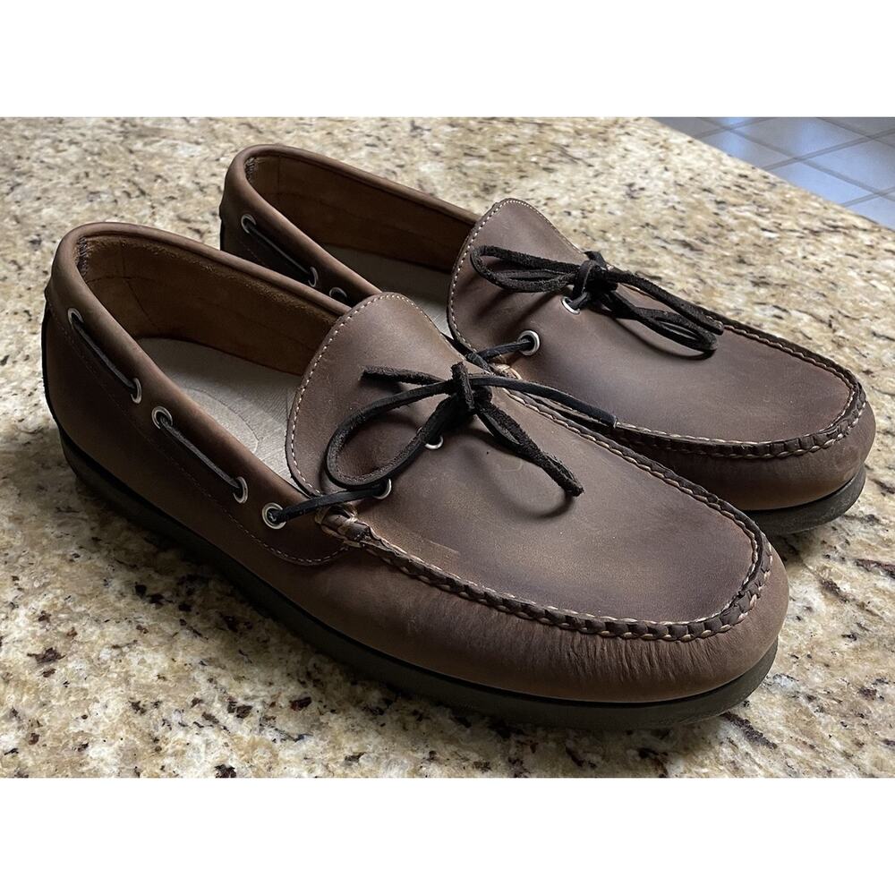 LL Bean Brown Leather Hand Sewn Loafers Shoes Mens 13 Wide EE Fast Ship